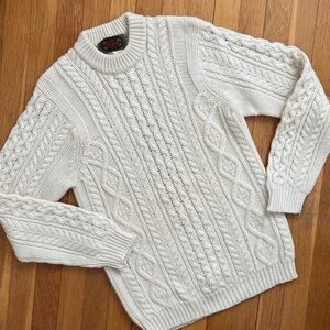 Vintage 100% Wool Fisherman’s Sweater Cable Knit Crewneck Pullover Cream